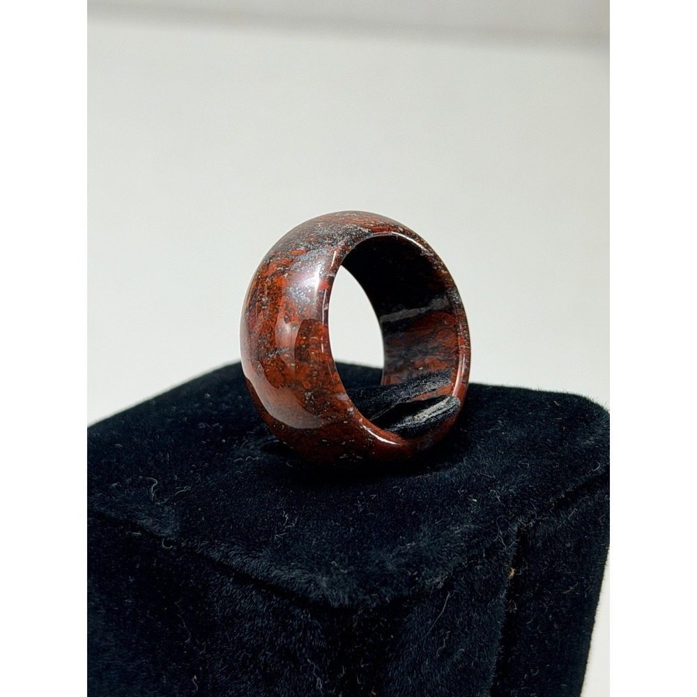Vintage Natural Stone Dome Ring Red Black Marbled Jasper Size 7.5